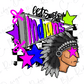 A colorful illustration featuring a Native American headdress, surrounded by stars, a banner with the word "Indiana", and various other graphic elements.