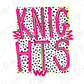 a bold and colorful design with the text "KNIGHT HITS" prominently displayed. The text is written in a playful, cursive font with pink and black colors, and it is set against a background with a polka dot pattern. The overall design appears to be a creative and eye-catching piece of artwork or graphic design.