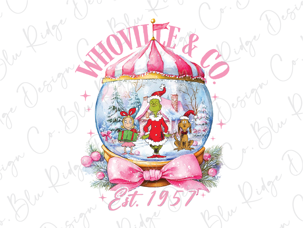 a snow globe with a pink bow around it