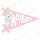 A pink triangular flag with the word "Buffalo" written on it, along with two pink bows.