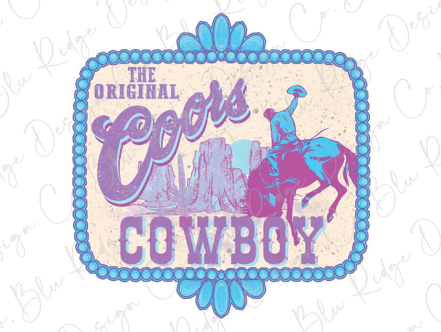 a cowboy riding a horse with the words the original cowboy on it