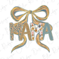 the word "MAMA" with a decorative bow made of colorful ribbons.