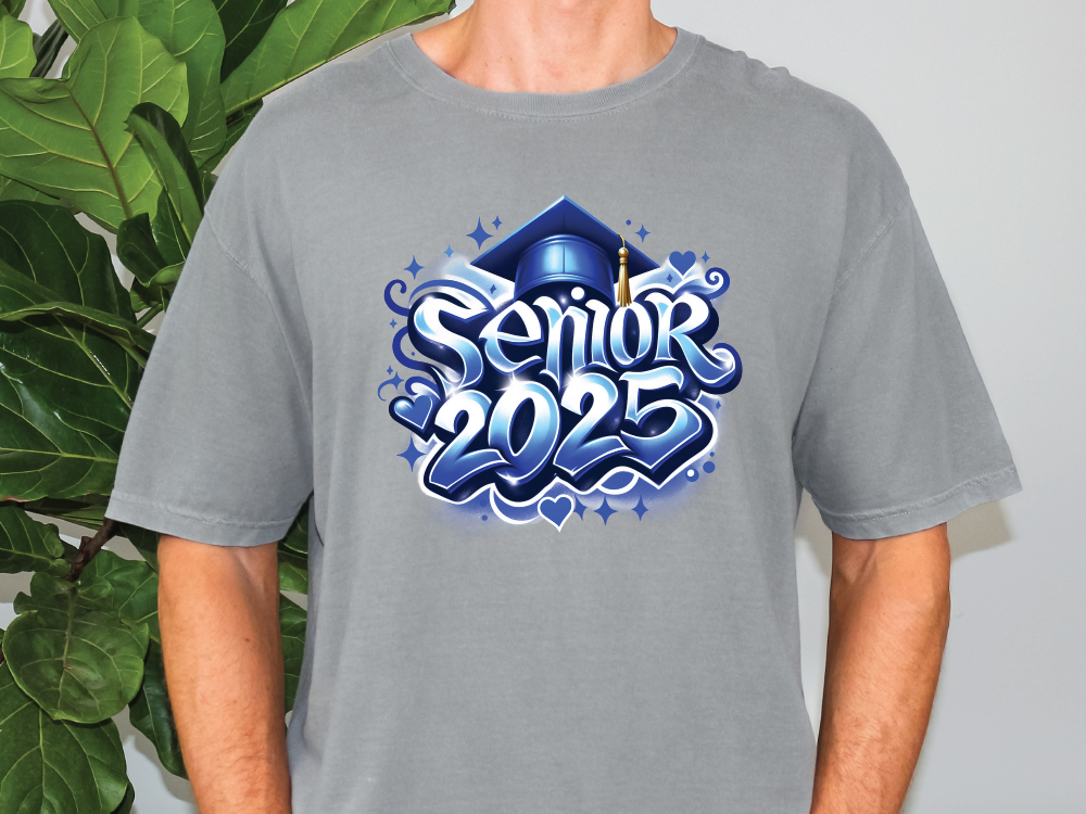 a man wearing a grey shirt with the words senior 2013 on it