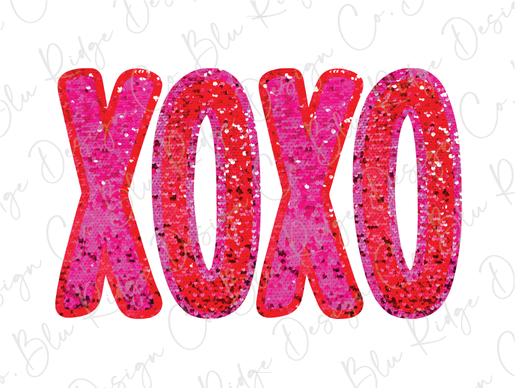 the word xoxo is made up of pink and red sequins