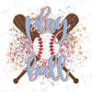 a baseball bat and ball with the text "play ball" written on them, surrounded by splashes of color.