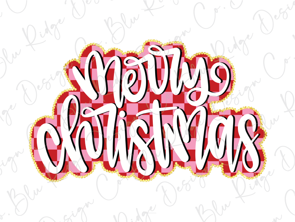 merry christmas lettering with a checkered background