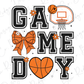 the word game day with a basketball and a bow