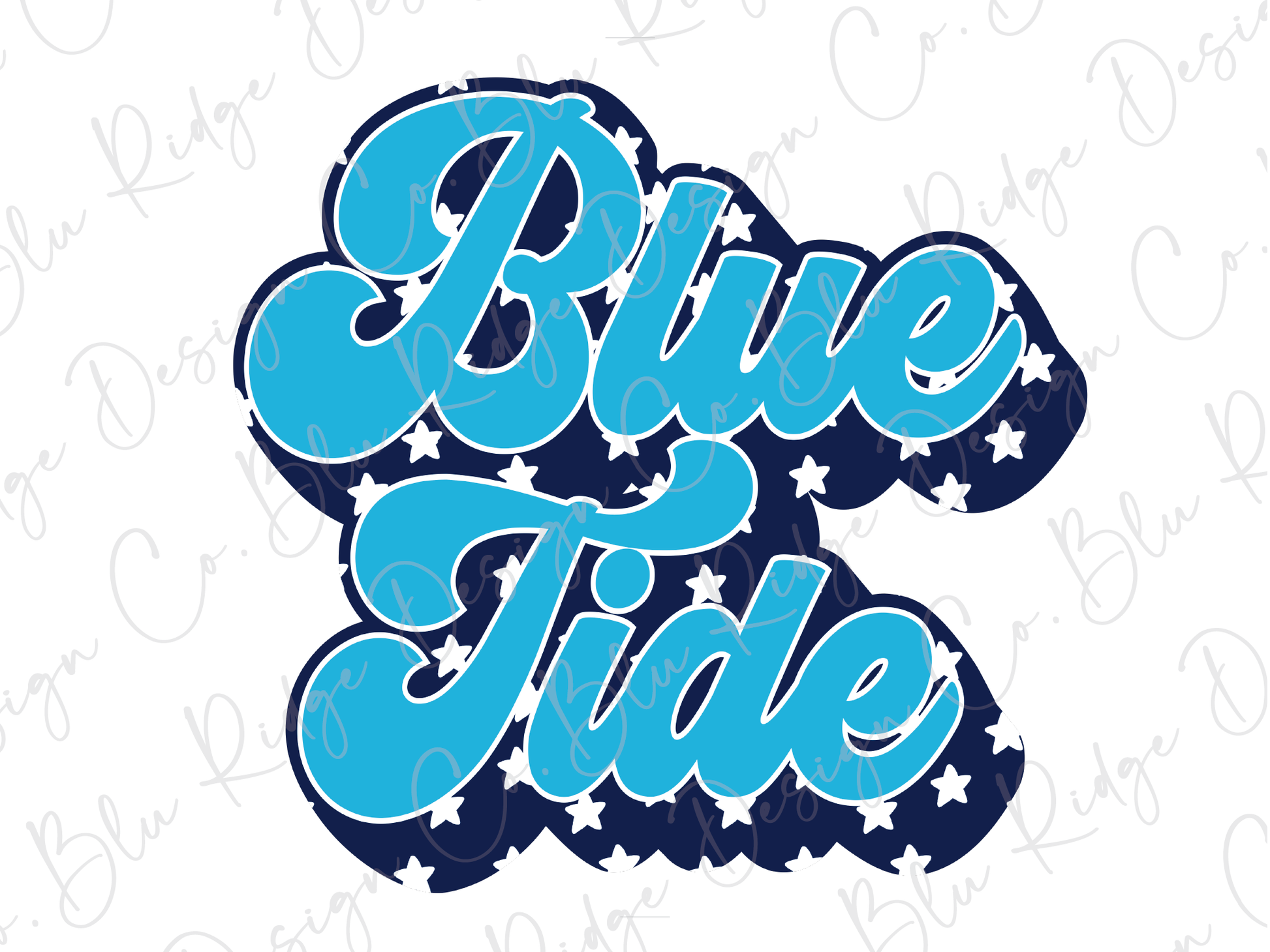 a blue and white logo with stars on it