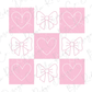 pink hearts with bows on a white background