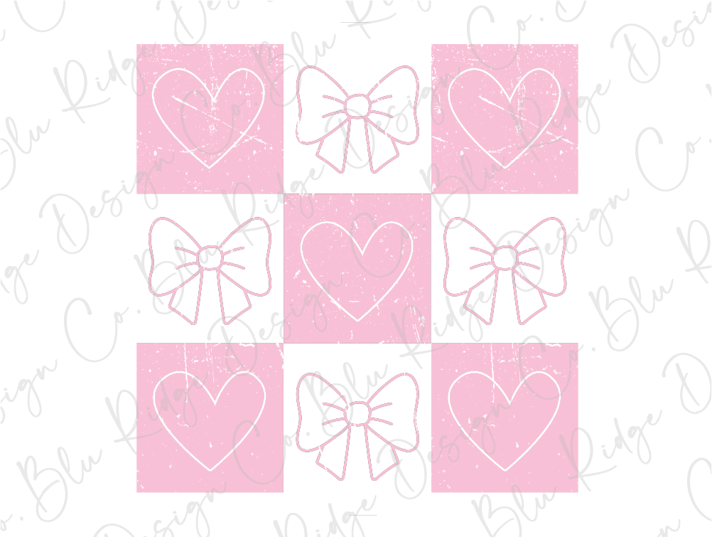 pink hearts with bows on a white background