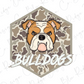 A cartoon illustration of a bulldog with the word "Bulldogs" written below it.