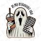 a ghost holding a drink and a cell phone