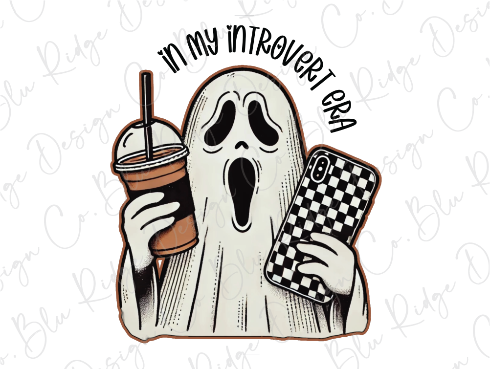 a ghost holding a drink and a cell phone