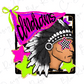 a stylized illustration of a Native American headdress with a star and a pink flag with the word "Indians" written on it.