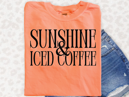 an orange shirt that says sunshine and iced coffee