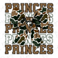 a camouflage bow with the word "PRINCES" written in a stylized font below it.