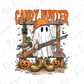 A ghost dressed as a hunter, holding a rifle and accompanied by a duck, is depicted in the image.