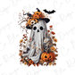 a halloween ghost with a pumpkin and flowers