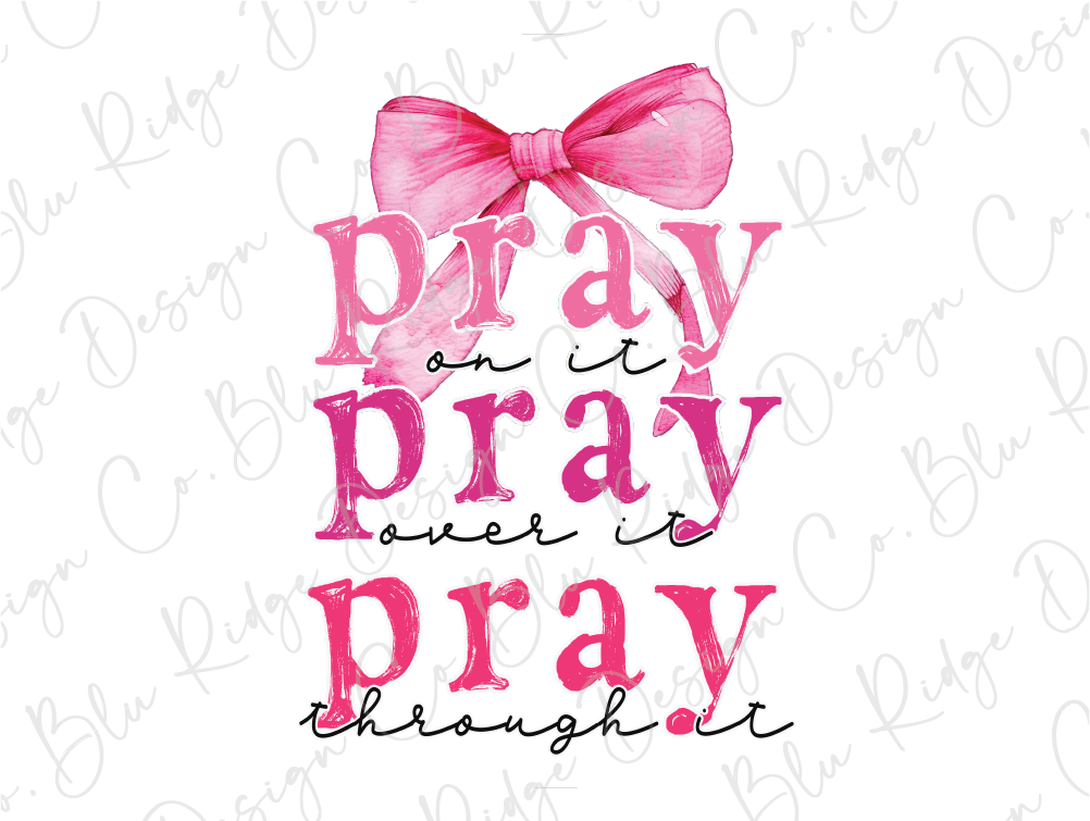 a pink bow with the words pray on it