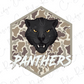 A stylized graphic of a panther's head, with the word "Panthers" written below it.