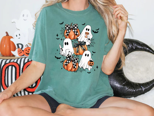 Halloween Pumpkin Ghost Coquette Graphic T-Shirt