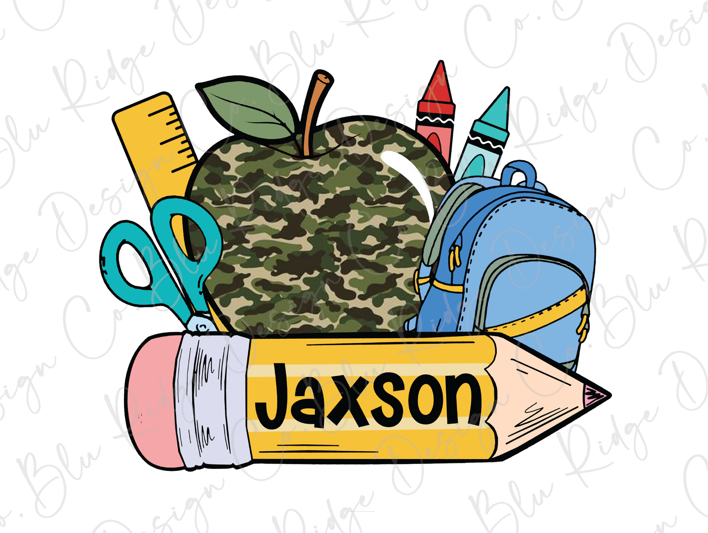 a back to school clipart with a backpack and school supplies