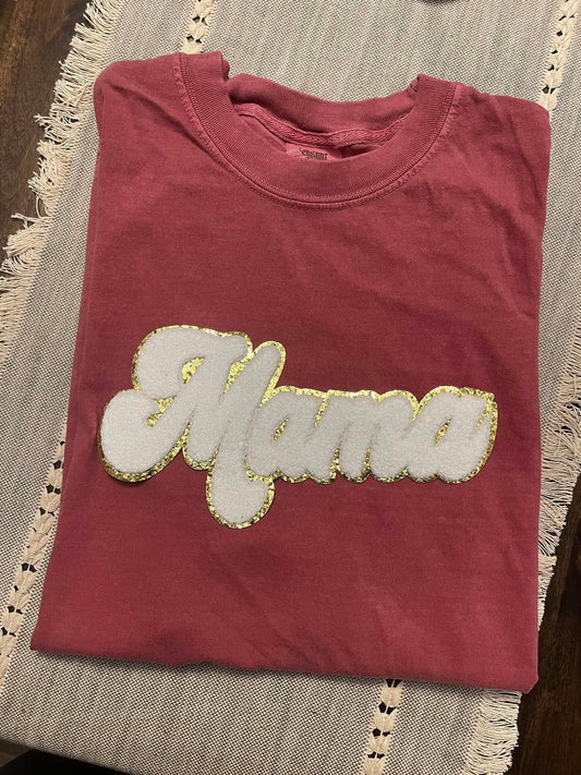 Mama White/Gold Chenille Patch