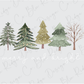 a christmas card with three trees and the words merry and bright