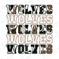 the text "WOLVES" repeated in various sizes and orientations, creating a visually interesting and layered effect.