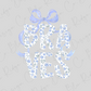 the word "Braves" written in a floral pattern, with a blue ribbon bow above it.