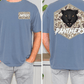 A man wearing a blue t-shirt with a graphic of a panther and the word "Panthers" printed on it.