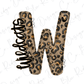 A stylized letter "W" with a leopard print pattern, featuring the word "Wildcats" written in cursive script.