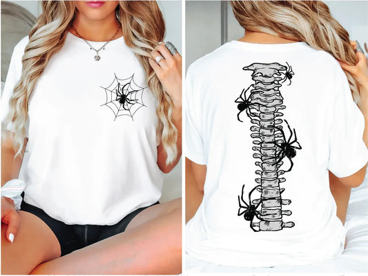 Spooky Spider Spine Skeleton (Back/Pocket Combo) Graphic T-Shirt