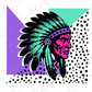 a colorful illustration of a Native American headdress with a bold, stylized design.