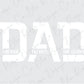 the word dad is written in white on a gray background