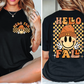 Retro Hello Fall Vibes Smiley Face Groovy Autumn Season (Back/Pocket Combo) Graphic T-Shirt