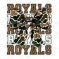 A large camouflage bow with the word "ROYALS" written in a stylized font below it.
