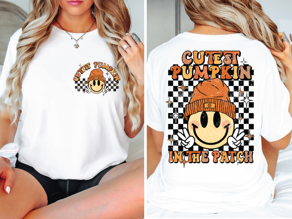 Cutest Pumpkin In The Patch Retro Groovy Fall Smiley Face Graphic T-Shirt