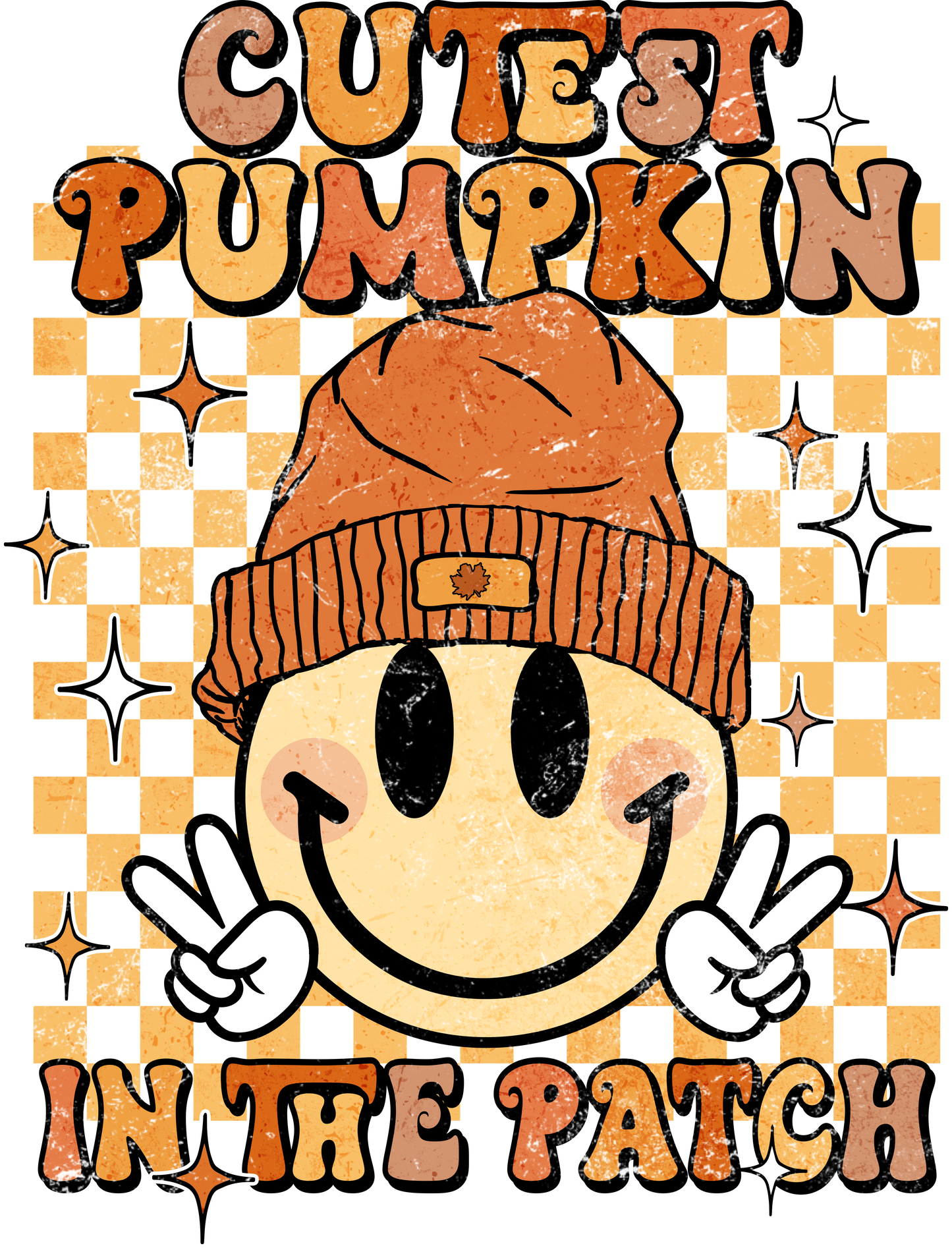 Cutest Pumpkin In The Patch Groovy Retro Fall Smiley Face Graphic T-Shirt