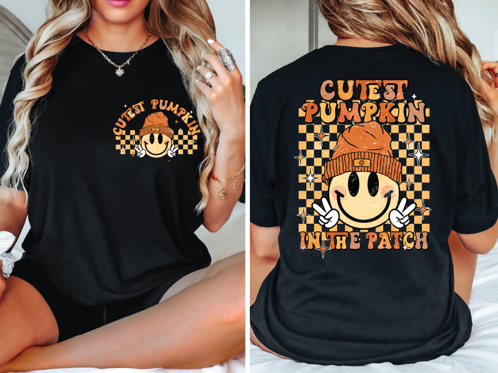 Cutest Pumpkin In The Patch Groovy Retro Fall Smiley Face Graphic T-Shirt