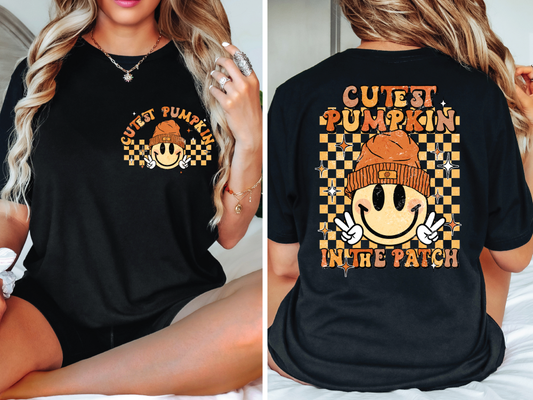 Cutest Pumpkin In The Patch Groovy Retro Fall Smiley Face Graphic T-Shirt