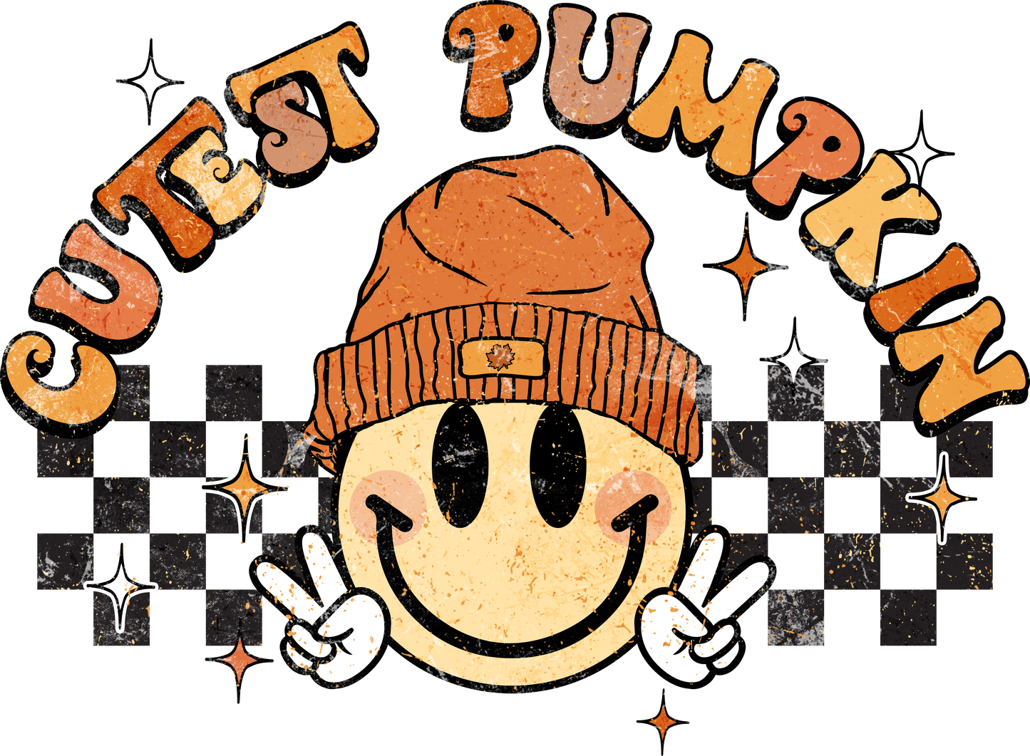 Cutest Pumpkin In The Patch Retro Groovy Fall Smiley Face Graphic T-Shirt