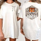 two different views of a white t-shirt with a tiger graphic and the word "TIGERS" printed on the back.