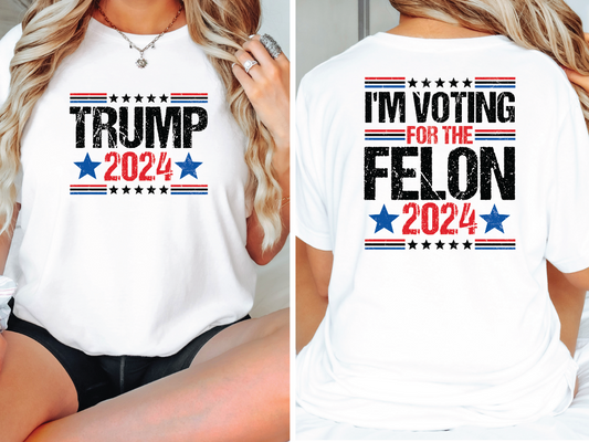 a woman wearing a t - shirt that says i'm voting for the fe