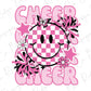 a pink checkerboard design with a smiley face