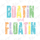the words dahl and foan are painted on a white background