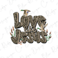 a stylized text design with the phrase "Love like Jesus" written in a camouflage pattern.
