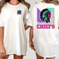 A white t-shirt with a graphic design on the back, featuring a Native American headdress and the word "CHIEFS" written in pink and purple letters.