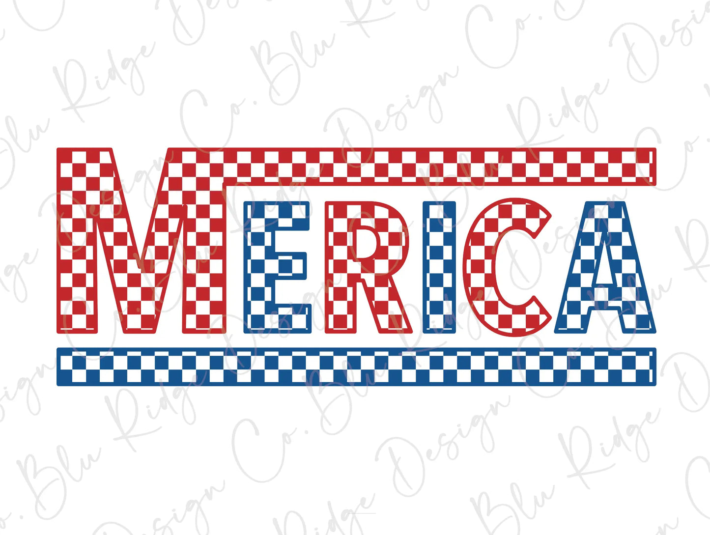 the word merica in red, white and blue