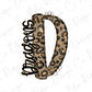 a stylized letter 'D' with a leopard print pattern, accompanied by the word "DRAGONS" written in a cursive font.